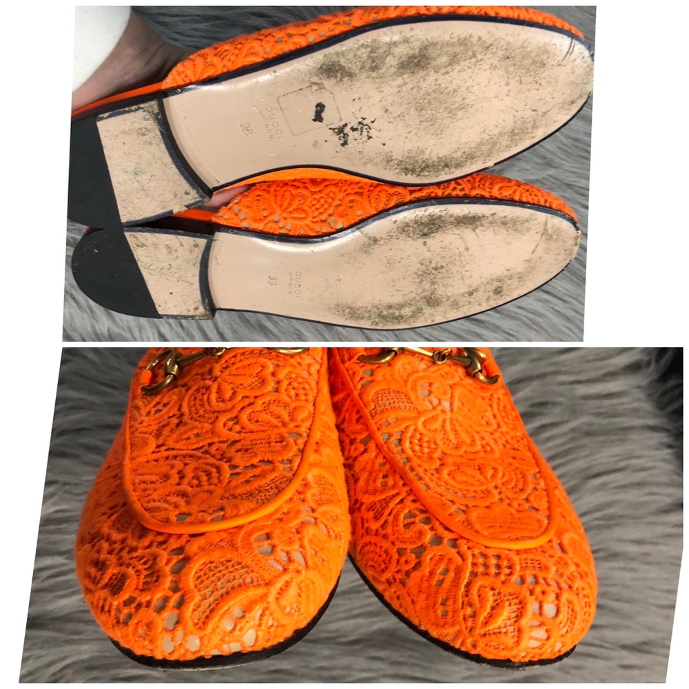 Gucci Orange Lace Horsebit Mules - Picture 7 of 8